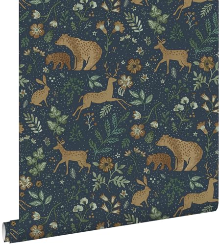 Tapete Wald mit Waldtieren Dunkelblau und Beige 0.53 x 10.05 m - von ESTAhome Tapete Wald mit Waldtieren Dunkelblau und Beige 0.53 x 10.05 m - von ESTAhome von Esta Home