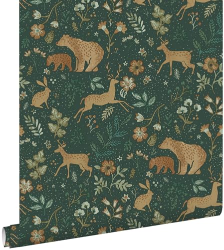 Tapete Wald mit Waldtieren Dunkelgrün und Beige 0.53 x 10.05 m - von ESTAhome Tapete Wald mit Waldtieren Dunkelgrün und Beige 0.53 x 10.05 m - von ESTAhome von Esta Home