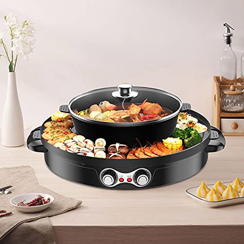 2200W Elektrische Hot Pot BBQ 2 in1 Doppelte Trennung Korean Barbecue Grill Haushalts-Hot-Pot, 44CM Backform-Grillpfanne Keramische Beschichtung Rauchfreier Schwarz von Estabeter