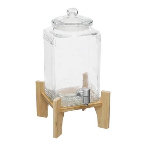 5L Getränkespender mit Ständer aus Bambus, Glas Getränkespender mit Edelstahl Zapfhahn und Deckel Limonadenspender Klar Getränke Wasserspender für Geeiste Säfte, Wasser 5L Getränkespender mit Ständer aus Bambus, Glas Getränkespender mit Edelstahl Zapfhahn und Deckel Limonadenspender Klar Getränke Wasserspender für Geeiste Säfte, Wasser von Estabeter