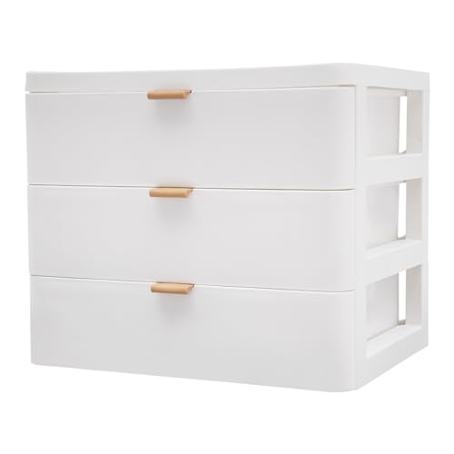 Aufbewahrungsbox mit 3 Schubladen, Schreibtisch Organizer Kosmetik Schubladenbox Desktop Schubladen Organizer für Badezimmer, Büro, Weiß von Estabeter