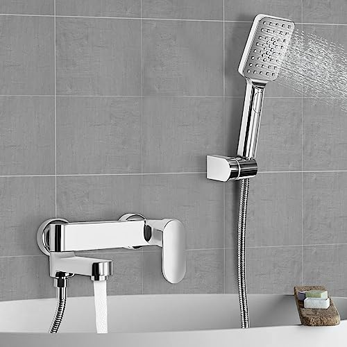 Badewanne Armatur Wandmontage Wasserhahn für Badezimmer Bad mit 3 Modi Handbrause 90° Drehbaren Auslauf Messing von Estabeter