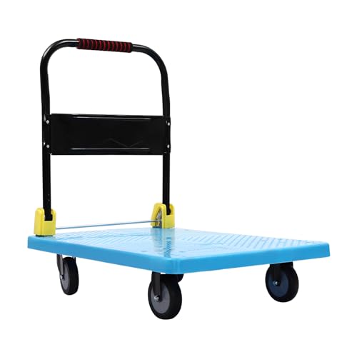 Blau Plattformwagen - Klappbar - Bis 400 kg Tragkraft - Feststellbremse | Transporthilfe mit Lenkrollen | Paketwagen mit Antirutsch-Beschichtung | 60 * 90 * 89cm | Anti-Rutsch-Muster | von Estabeter