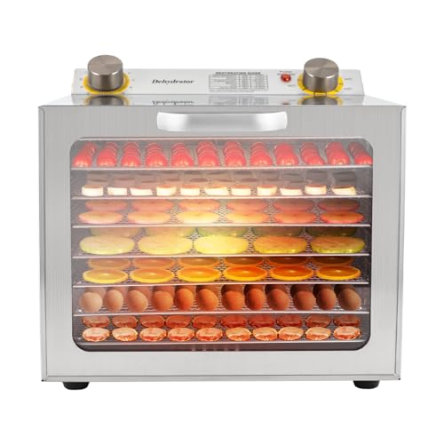 Dörrautomat mit 8 Edelstahl-Dörrgitter-Dörrgerät mit Temperaturregler (30-90°C) zum Trocknen von Obst, Gemüse und Fleisch-400W 24H Timer-Funktion-Dehydrator Food Dryer-Produktgröße 29 * 30 * 28cm von Estabeter