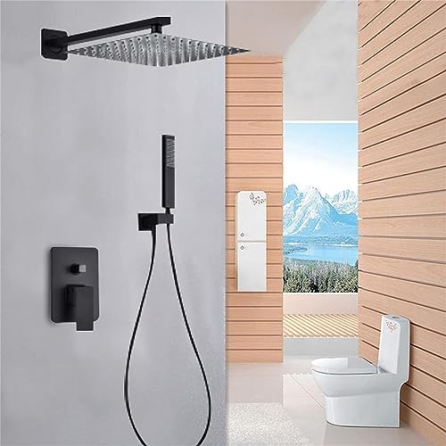 Duschsystem mit Thermostat Duscharmatur 30cm Regendusche Duschset Duschsäule Dusche Duschkopf Regen, Handbrause | 30 * 35.7 * 6.2cm | Schwarz | von Estabeter