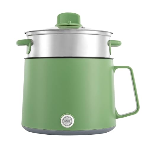 Elektrischer Hot Pot, Tragbare Kochtopf 1.7 Liter Kochtopf mit Glasdeckel Multifunktions Elektro Kochtopf für Dampfen, Kochen, Rostbraten Elektrischer Dampfgarer Kochtopf, Grün von Estabeter