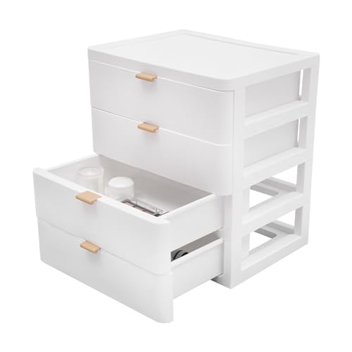 Kommode Weiß 26x20.2x29 cm, Schubladenschrank mit 4 Großen Schubladen Büroschrank Moderner Erscheinungsbild Aufbewahrungsturm für Schulbüro Zuhause von Estabeter