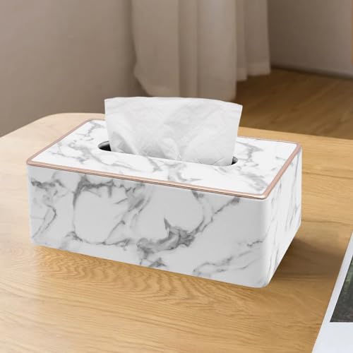 Taschentuchbox Taschentuchspender aus PU Leder, Kosmetiktücher Box,Taschentücher Box Tissue Box Cover Rechteckige, B×T×H: 25 * 14 * 9.5cm(Marmor Farbe + Gold) von Estabeter