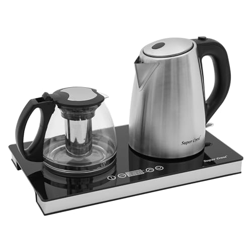 Teekocher Wasserkocher Edelstahl, 1500W Tragbarer Wasserkocher mit Teesieb und Teemaschine, Silber, 1,8L+1L von Estabeter