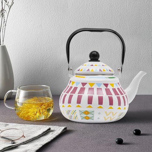 Weiß+Pink Emaille-Wasserkocher, 2.5 Liter Klein Sahne Wasserkocher, Emaille Kessel, Induktion & Gas, Retro Design von Estabeter