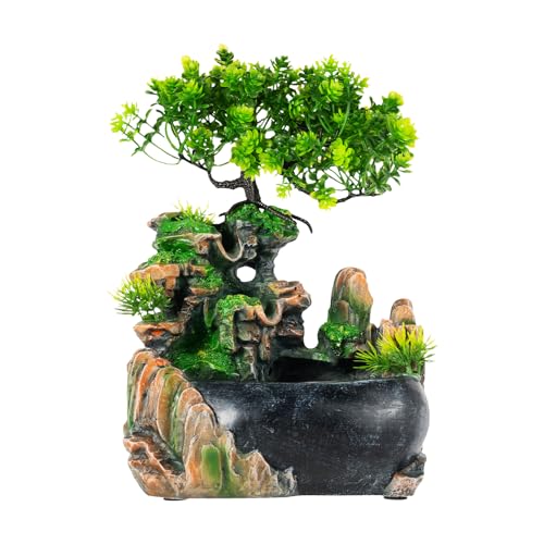 Wohnzimmer Desktop Bonsai, Zimmerbrunnen Grüne Pflanze Brunnen Gartenbrunnen Springbrunnen Led Beleuchtung Outdoor Brunnen Wasserfall Steingarten Wasserfall Desktop Garten Brunnen Dekoration von Estabeter