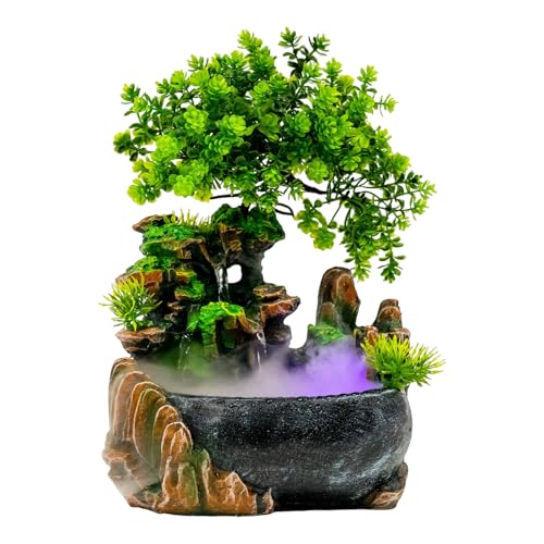 Zimmerbrunnen Wasserfall, Tischbrunnen mit Nebel Befeuchtung Desktop Brunnen Dekoration Grüne Pflanze Brunnen Mini Garten Springbrunnen für Schlafzimmer, Wohnzimmer, Büro 28 x15 x 20 cm von Estabeter
