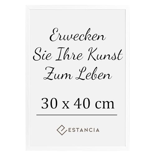 Estancia Weiß Holz Bilderrahmen 30x40 cm mit Bruchsicherem Plexi-Glas | Moderner Portraitrahmen Holz | Bilderrahmen 30x40 Weiss | Weiss Rahmen 30x40 cm von Estancia