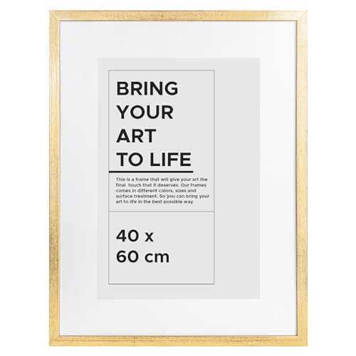 Estancia Goldene Holz Bilderrahmen 40x60 cm mit Bruchsicherem Plexi-Glas | Moderner Portraitrahmen Holz | Bilderrahmen 40x60 cm Gold | Goldener Bilderrahmen 40x60 Holz von Estancia