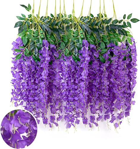 Estanofur State 12 Stück künstliche Glyzininien-Blumen, Kunststoff-Rebe aus Glyzinie, 110 cm Länge, geeignet für Hochzeiten, Haus, Garten, Partys (Violett) von Estanofur State