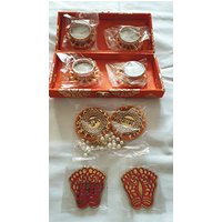 4 Dekorative Diya Teelichter, 2 X Lakshmi Charan, Shubh Labh Set, Ausgefallene Box Diwali Geschenk Set von Estationeryhouse