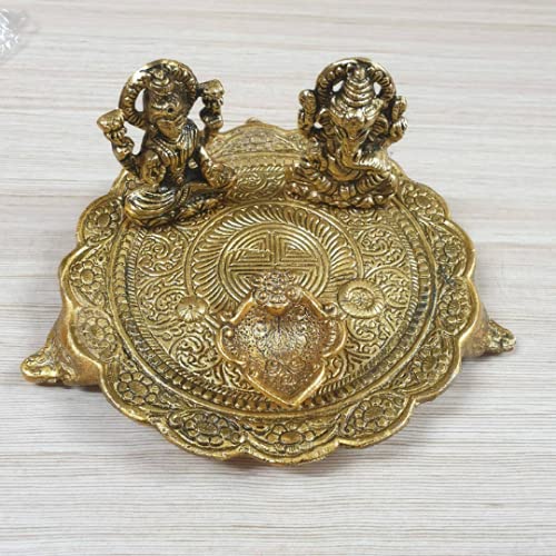 Laxmi Ganesha Idol aus Aluminium, goldfarben, mit Platte, für Puja Diwali Geschenkartikel, Deepawali Dekorationen, indische Dhanteras Pooja Lakshmi Ganesha Murti Laxmi Ganesha Idol aus Aluminium, goldfarben, mit Platte, für Puja Diwali Geschenkartikel, Deepawali Dekorationen, indische Dhanteras Pooja Lakshmi Ganesha Murti von Estationeryhouse