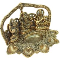 Metall Lakshmi Ganesha Saraswati Mit 5 Gesicht Idol Diya Öllampe Deepak Oder Haus Und Büro Dekoratives Showpiece Diwali Besonderes Geschenk von Estationeryhouse