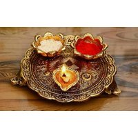 Pooja Thali Mit Diya Vergoldet Für Haus Und Büro Tempel Zimmer-Metall von Estationeryhouse