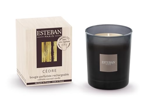 Esteban Cedre - Nachfüllbare Duftkerze 180g - Zedernholzduft - Hochwertiges Wachs - Handgefertigt - Über 35 Stunden Duft - 98% natürliche Inhaltsstoffe von Esteban