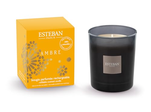Esteban - Nachfüllbare Duftkerze 180g - Amberduft - Hochwertiges Wachs - Handgefertigt - Über 35 Stunden Duft - 98% natürliche Inhaltsstoffe von ESTEBAN