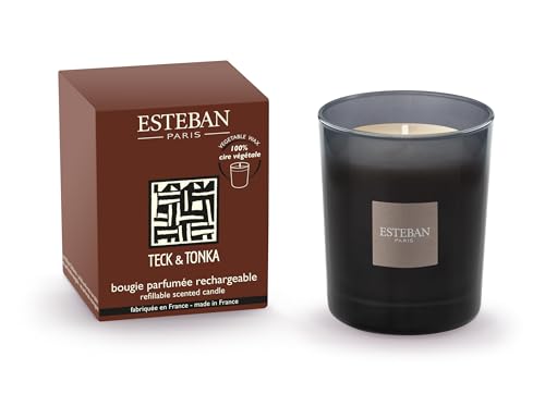 Esteban - Nachfüllbare Duftkerze 180g - Teak & Tonka Duft - Hochwertiges Wachs - Handgefertigt - Über 35 Stunden Duft - 98% natürliche Inhaltsstoffe von ESTEBAN