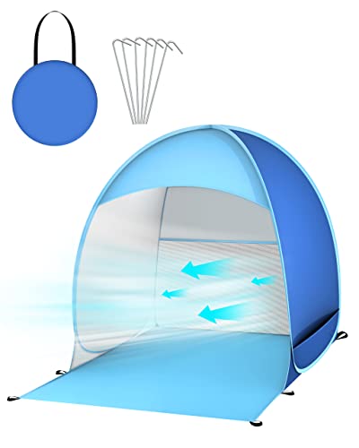 Strandmuschel Pop Up, Strandzelt für 3-4 Personen, Strandmuschel Baby UV Schutz, Tragbar Extra Light Strandzelt, für Familie Strand Camping, Wanderausflug, Garten, Grillparty von Estefanlo