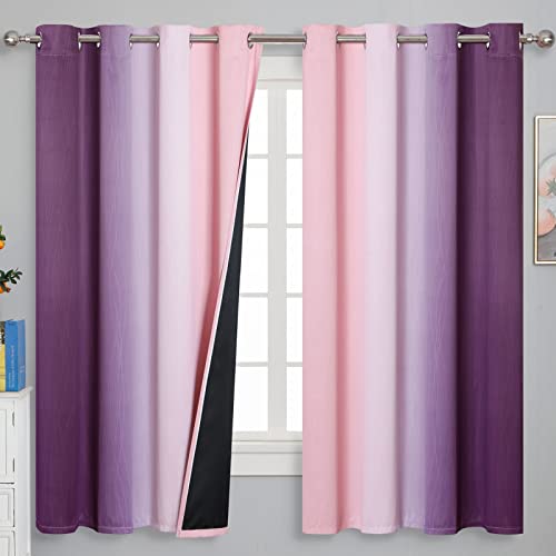 Vorhänge in Rosa und Violett, 160 cm Länge, 2 Paneele, lichtblockierend, Ombre-Verdunkelungsvorhänge für Kinderzimmer, wärmeisoliert, geräuschreduzierend, Farbverlauf, Verdunkelungsvorhänge für von Estelar Textiler