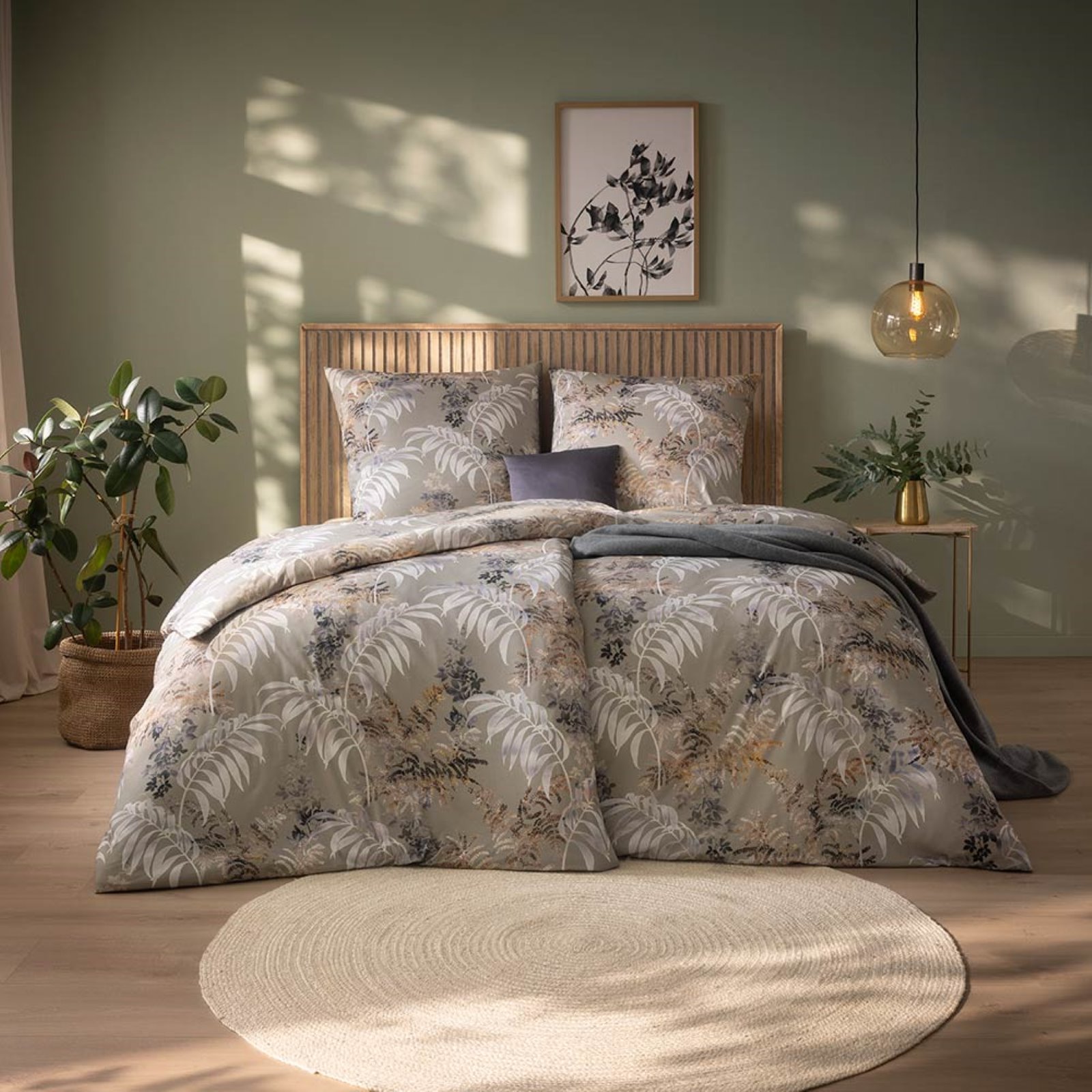 Estella Mako Jersey Bettwäsche 155x220 Ronja khaki Blätter Farn beige 6514-016 Estella Mako Jersey Bettwäsche 155x220 Ronja khaki Blätter Farn beige 6514-016 von Estella Ateliers