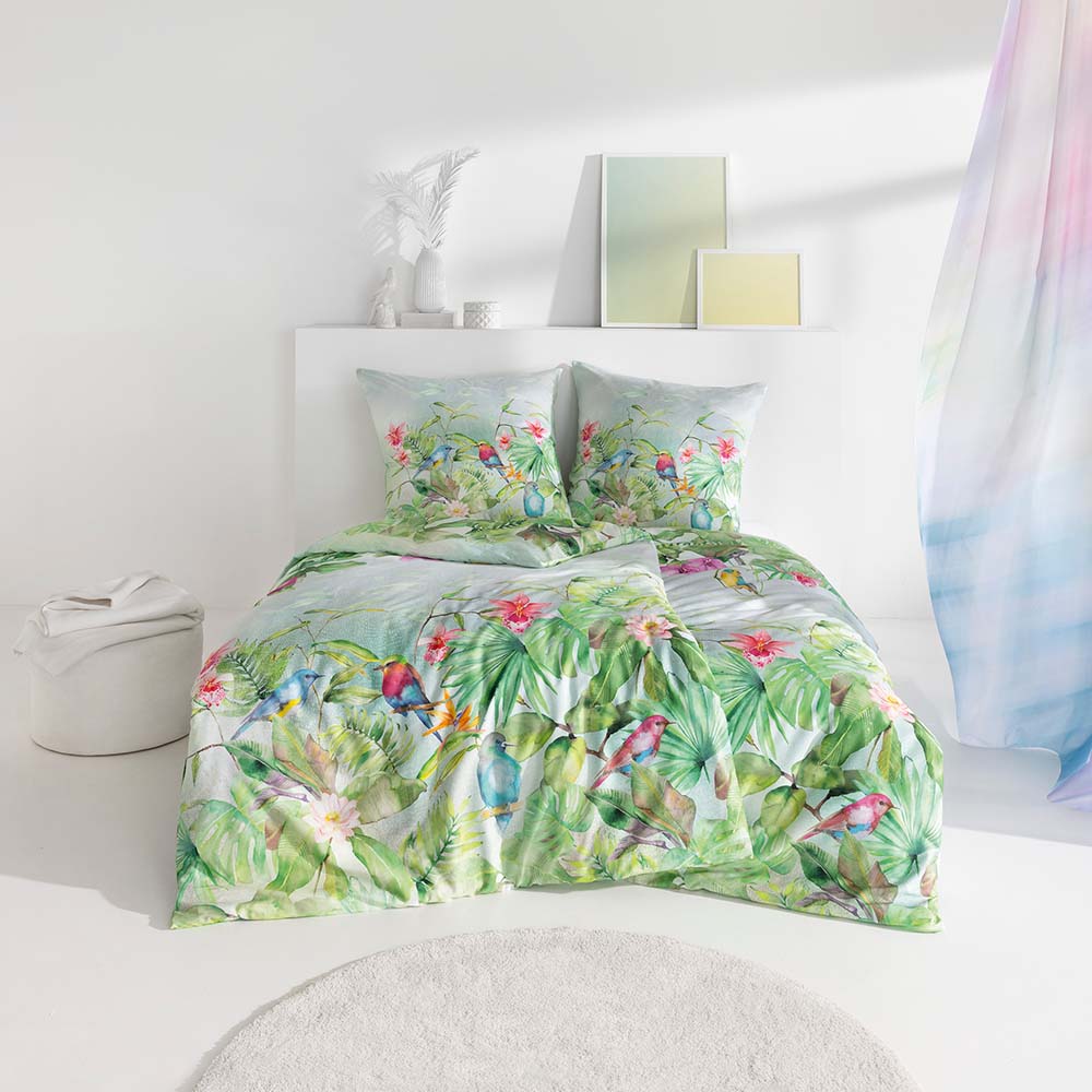 Estella Mako-Satin Bettwäsche 155x220 Clare grün Blätter Vögel Dschungel 4829... Estella Mako-Satin Bettwäsche 155x220 Clare grün Blätter Vögel Dschungel 4829... von Estella Ateliers