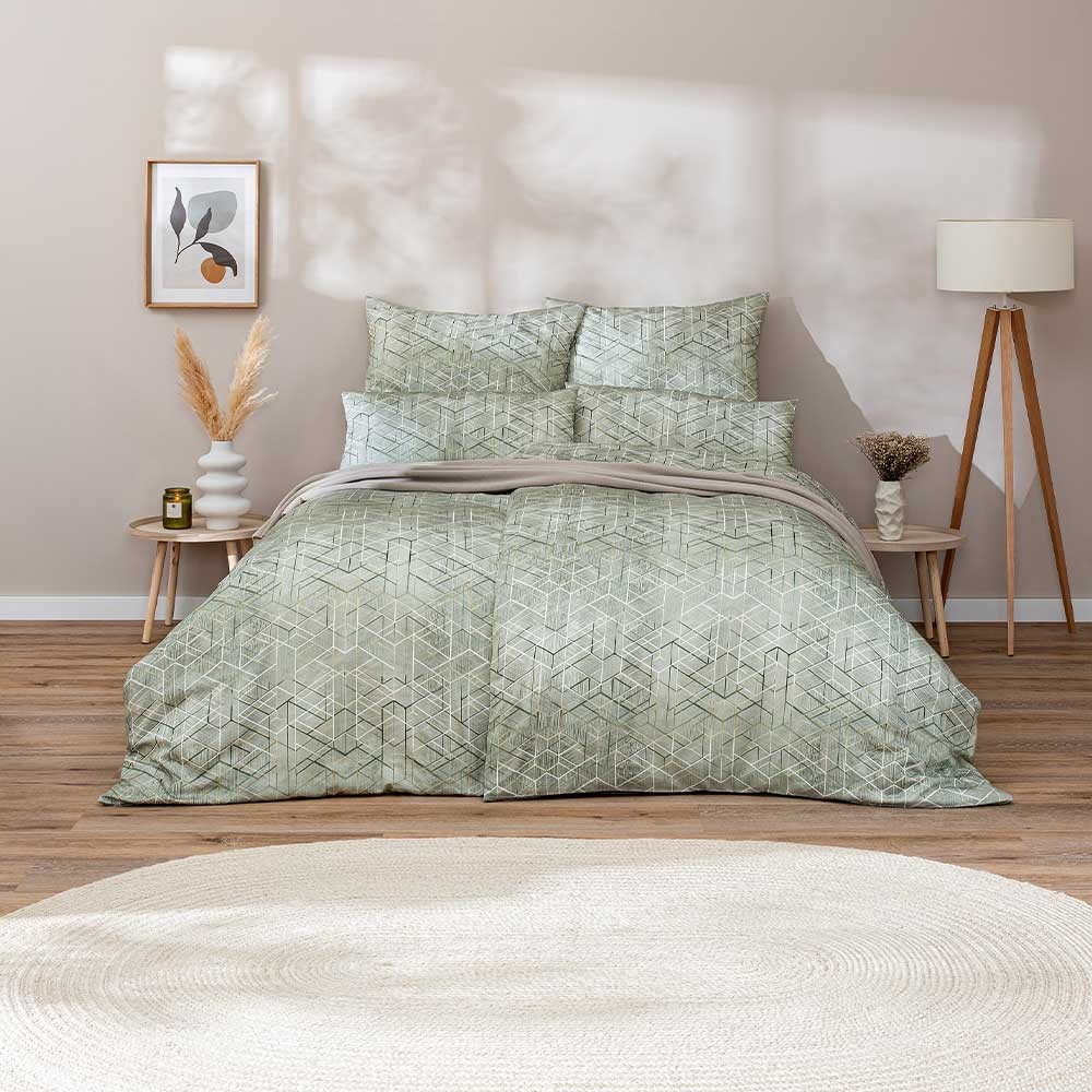 Estella Mako-Satin Bettwäsche 155x220 Joaquin khaki Rauten grün natur 7909-16 Estella Mako-Satin Bettwäsche 155x220 Joaquin khaki Rauten grün natur 7909-16 von Estella Ateliers