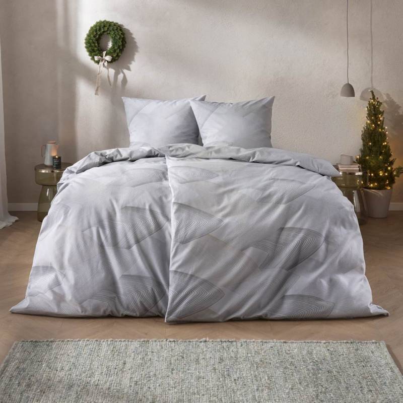 Estella Samt + Seide Flanell Bettwäsche 155x220 Bolzano silber Blätter 5474-820 von Estella Ateliers