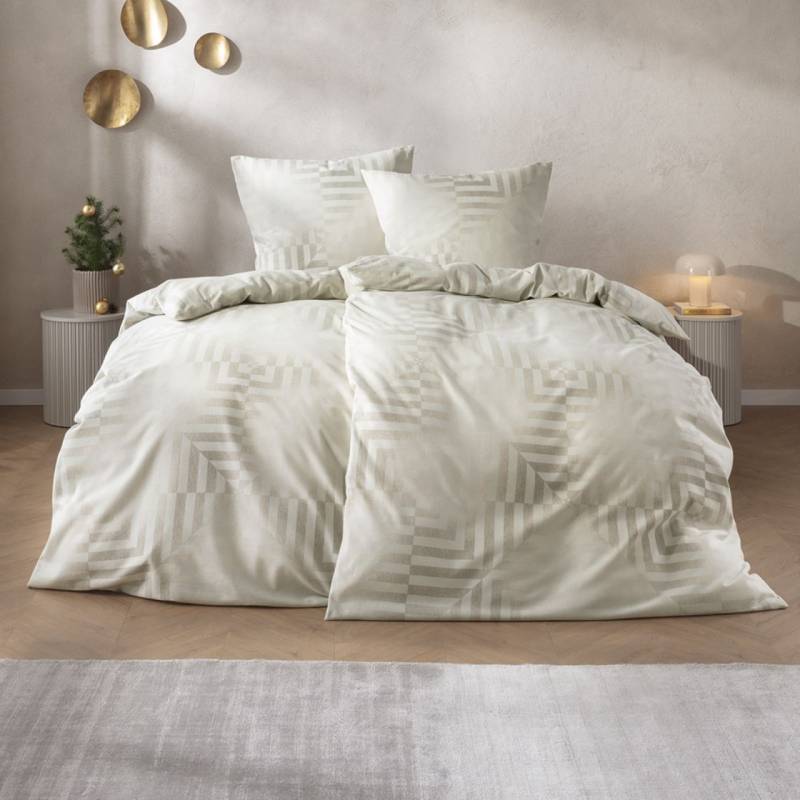 Estella Samt + Seide Flanell Bettwäsche 155x220 Brunico natur Streifen 5476-230 von Estella Ateliers