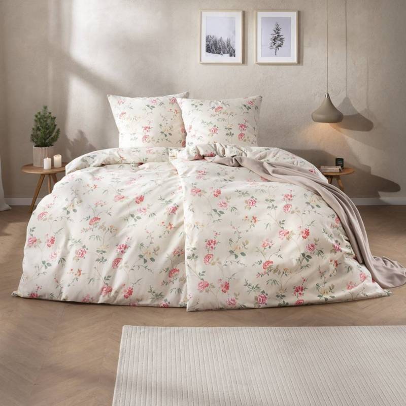 Estella Samt + Seide Flanell Bettwäsche 155x220 Corvara leinen Rosen 5470-205 von Estella Ateliers