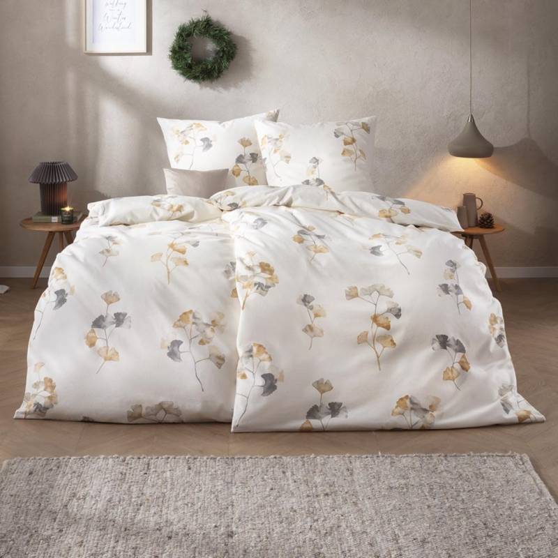 Estella Samt + Seide Flanell Bettwäsche 155x220 Velturno natur Gingko 5471-230 von Estella Ateliers