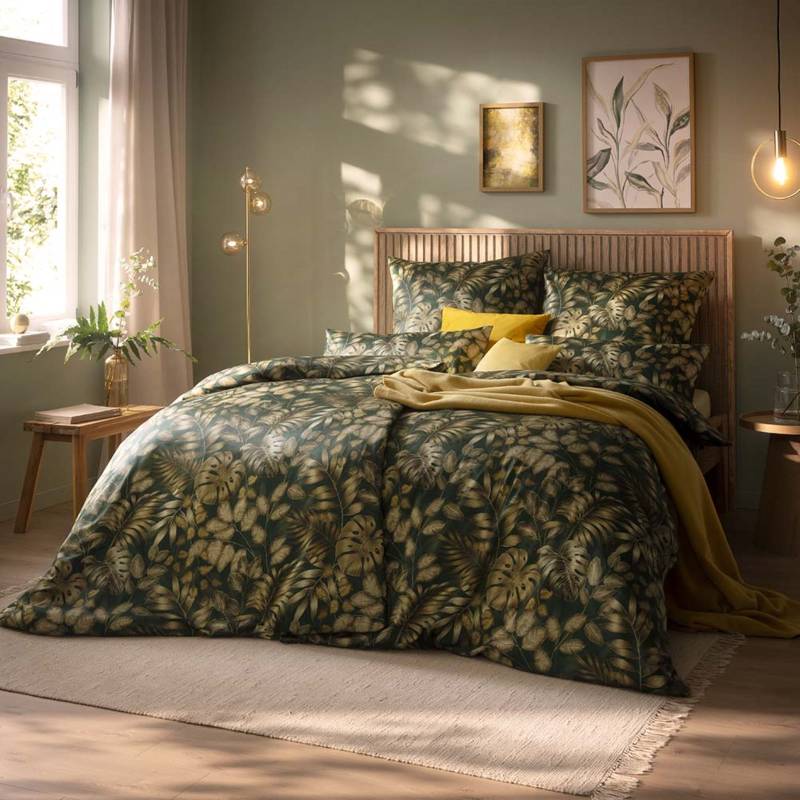 Estella Schweizer Premium Satin Bettwäsche 155x220 Yara tanne Blätter grün beige 2187-580 Estella Schweizer Premium Satin Bettwäsche 155x220 Yara tanne Blätter grün beige 2187-580 von Estella Ateliers