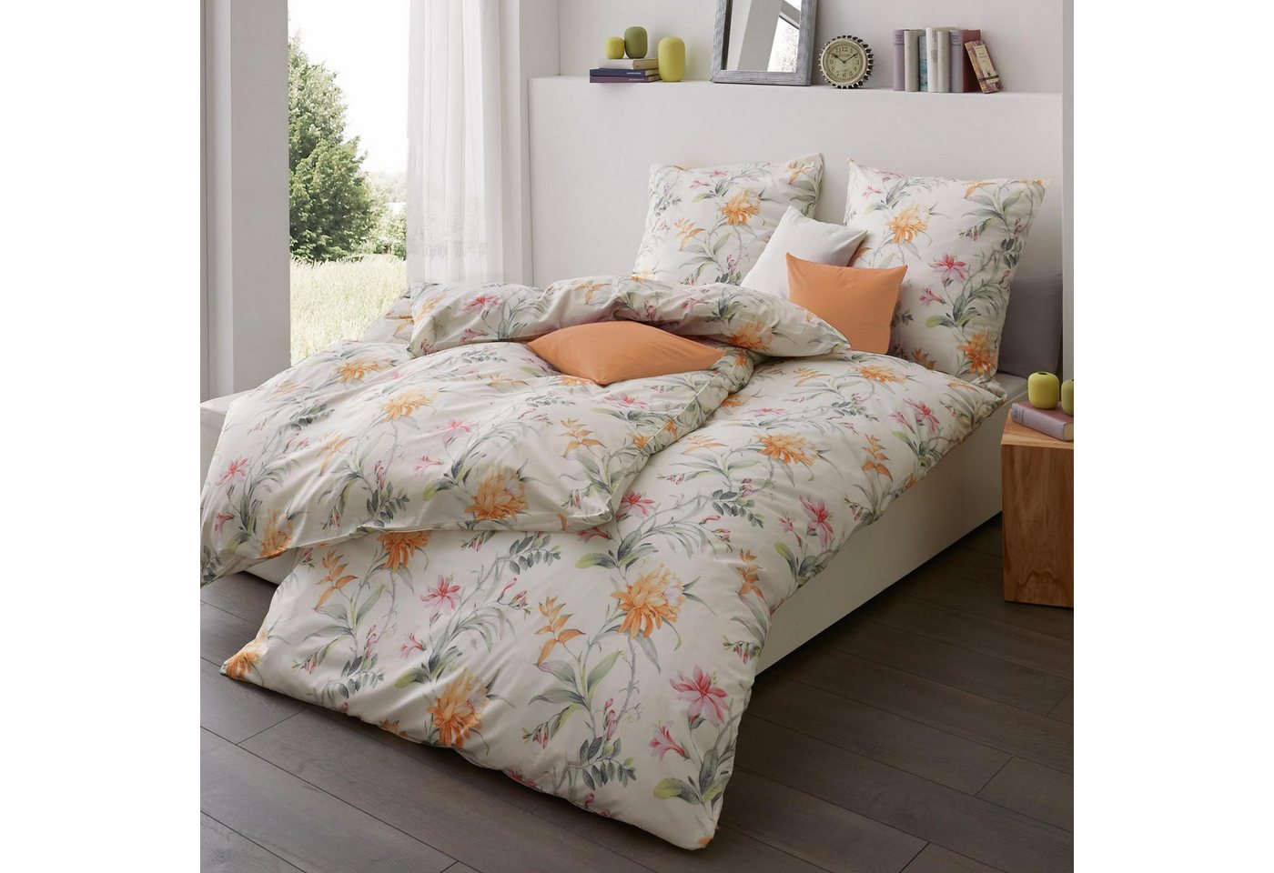 Bettwäsche Estella Interlock Jersey Bettwäsche 6155-360 Blumen Orange 135x200, Estella, 2 teilig von Estella