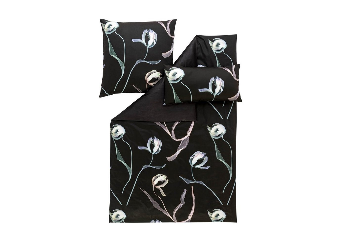 Bettwäsche Tulipa 7597 900 Schwarz, Estella, Mako-Satin, 5 teilig, Tulpen, Blüten, Florales Design von Estella