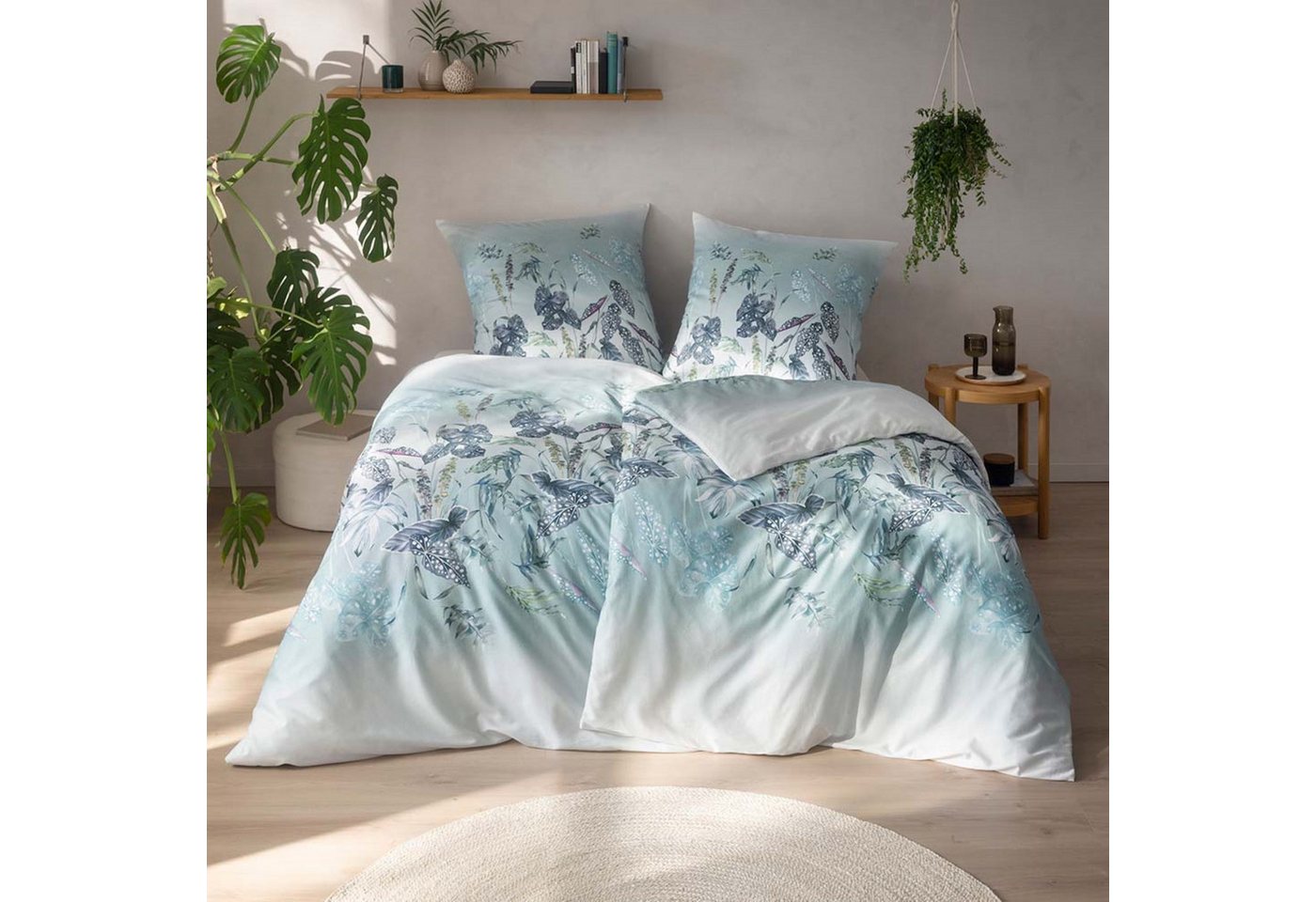 Estella Bettwäsche Estella Bio Mako Satin Bettwäsche 135x200 Soraia azur blau Blätter, Bio Baumwolle, 2 teilig, für Sommer und Winter Estella Bettwäsche Estella Bio Mako Satin Bettwäsche 135x200 Soraia azur blau Blätter, Bio Baumwolle, 2 teilig, für Sommer und Winter von Estella