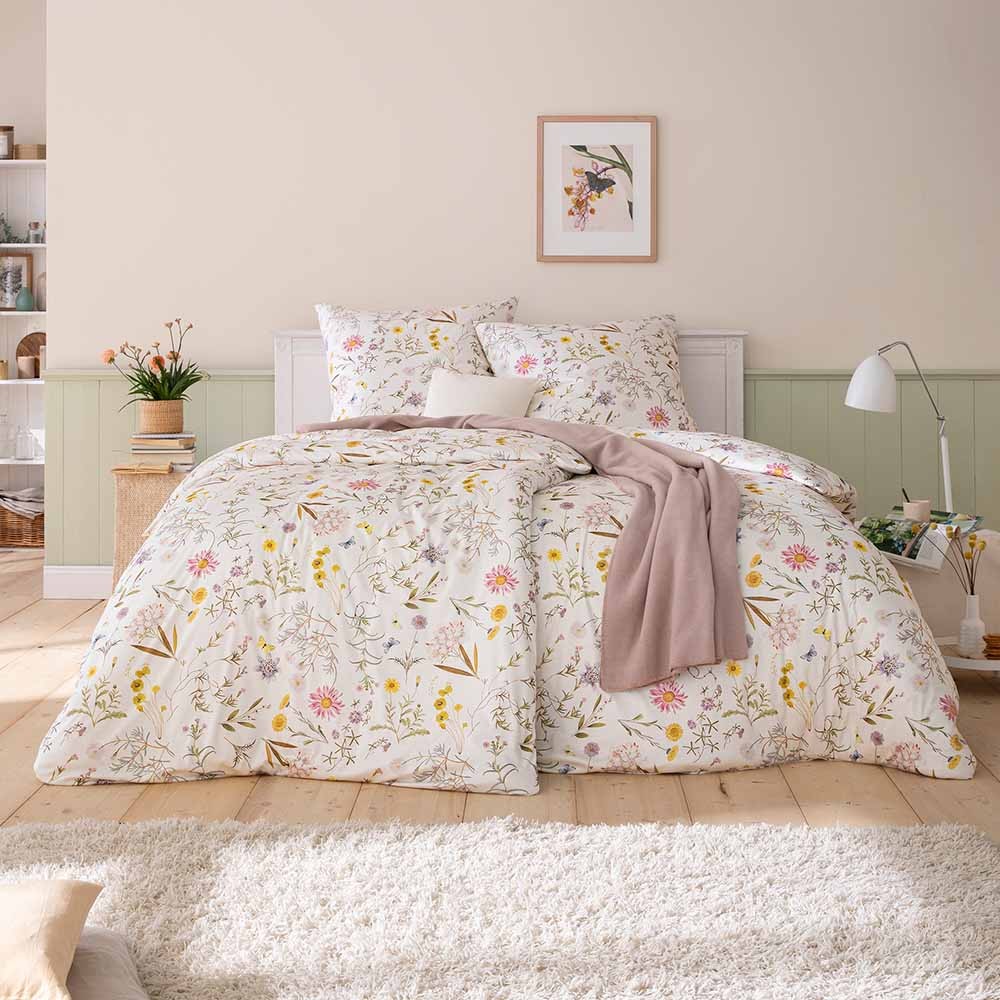 Estella Mako Jersey Bettwäsche 135x200 Marica Wiesenblumen natur grün rosa 62... von Estella