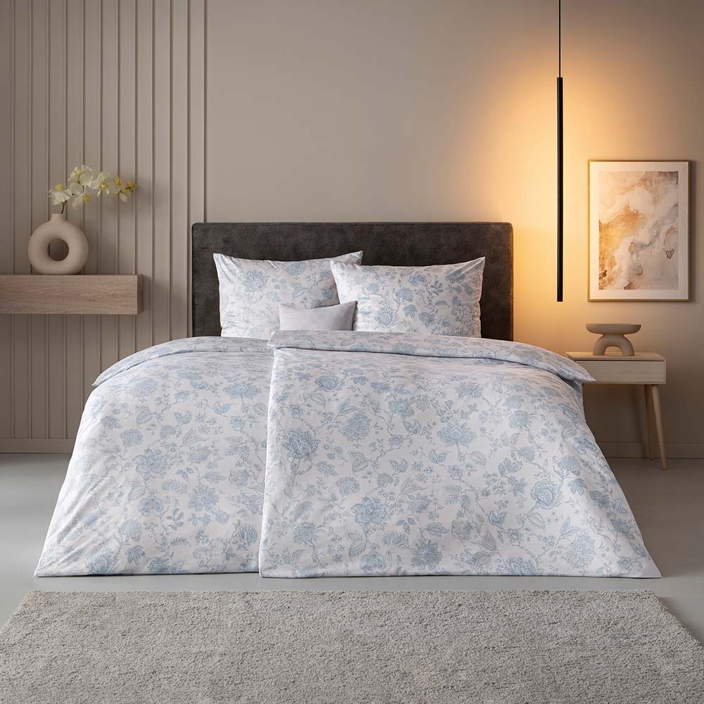 Estella Mako Jersey Bettwäsche 135x200 Valeria taupe Blumen silber bleu 6343-295 Estella Mako Jersey Bettwäsche 135x200 Valeria taupe Blumen silber bleu 6343-295 von Estella Ateliers