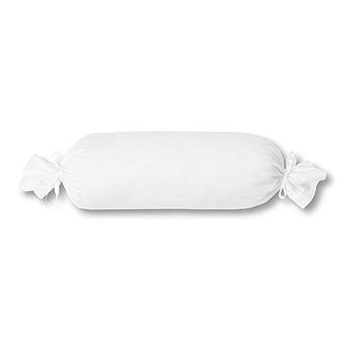 ESTELLA Kissenbezug für Nackenrolle Feinjersey | Weiß | 15x40 cm | ideale Passform und Schleifenverschluss | trocknerfeste und bügelfreie Kissenhülle aus 100% Baumwolle von ESTELLA