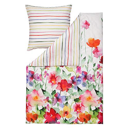 Estella Wendebettwäsche Set Aquarell 4703 985 Blumen Mako Satin 135 cm x 200 cm von ESTELLA