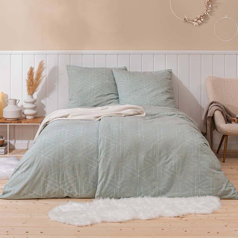 Estella Samt + Seide Flanell Bettwäsche 155x220 Tirolo aquamarin Waben 5465-140 von Estella Ateliers