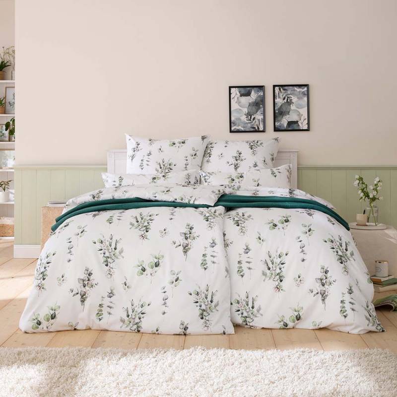 Estella Schweizer Premium Satin Bettwäsche 155x220 Aamir weiß salbei Blätter 2147-532 Estella Schweizer Premium Satin Bettwäsche 155x220 Aamir weiß salbei Blätter 2147-532 von Estella Ateliers