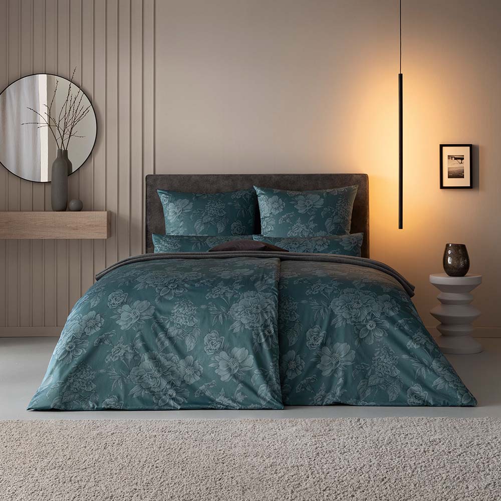 Estella Schweizer Premium Satin Bettwäsche 155x220 Anna blautanne Blüten Rose... Estella Schweizer Premium Satin Bettwäsche 155x220 Anna blautanne Blüten Rose... von Estella Ateliers