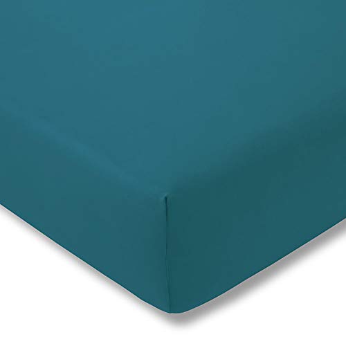 ESTELLA Spannbetttuch Zwirnjersey | Cyan | 100x200 cm | passend für Matratzen 90-120 cm (Breite) x 200-220 cm (Länge) | trocknerfest und bügelfrei | 100% Baumwolle | 97% Baumwolle 3% Elastan von ESTELLA