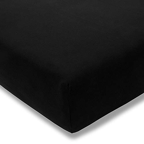 Estella Topper-Spannbetttuch Zwirnjersey | Schwarz | 180-200x200 cm | passend für Topperhöhen von 7-10 cm | trocknerfest und bügelfrei | 97% Baumwolle 3% Elastan von ESTELLA