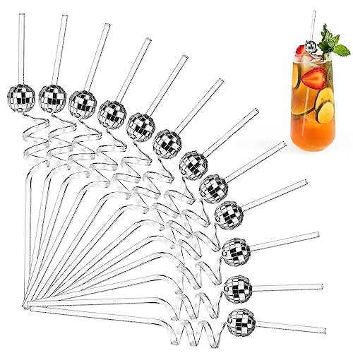 12Stk Mirror Disco Ball Straws,Spiegel-Discokugel-Strohhalme,1970er-Jahre-Disco-Party-Strohhalme,Discokugel-Dekorationen, Discokugel-Strohhalme,Cocktail-Strohhalme für Disco-Motto-Party-Dekorationen von Esteopt