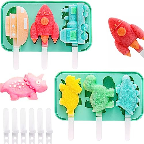 2 Eisformen Kinder Silicone Ice Cream Cakesicle Moulds für Kinder DIY Creative Ice Mould BPA Free Reusable with Lid Ice Lolly Animals Vehicles Mould von Esteopt